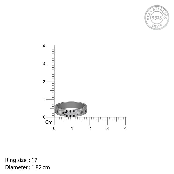 Black rhodium men's ring with vertical linear grooves design       