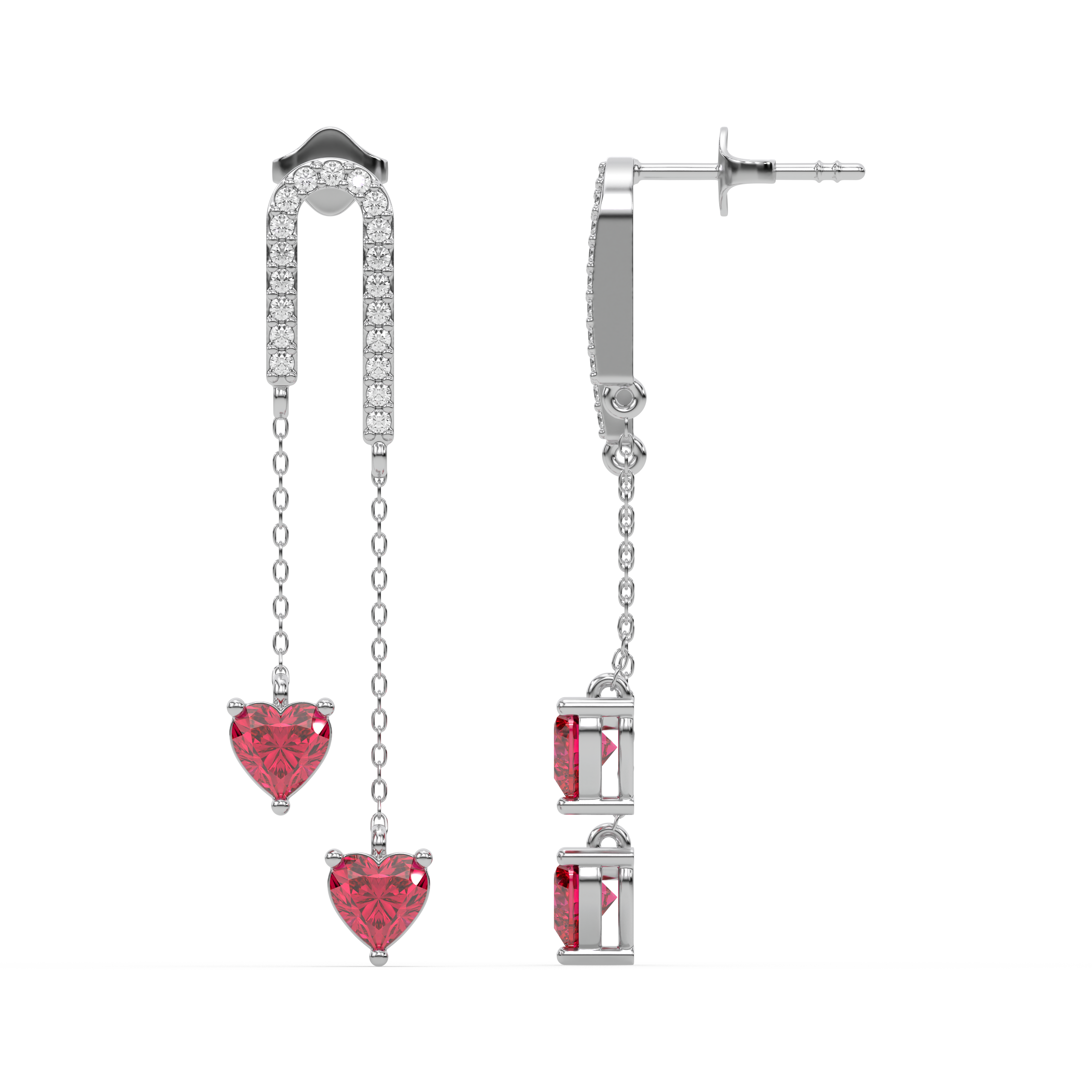 Radiant Heart Drops-Ruby Earrings