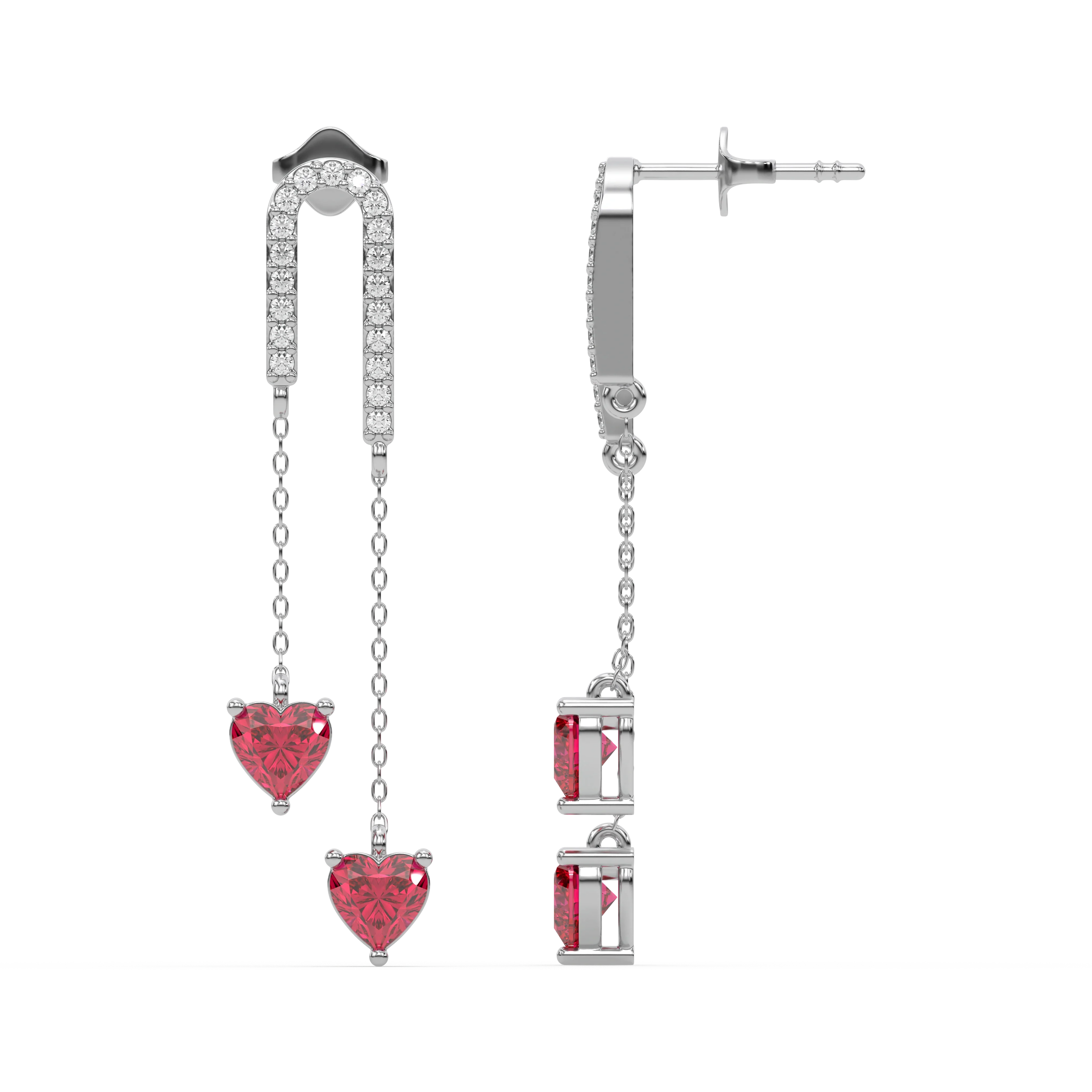 Radiant Heart Drops-Ruby Earrings