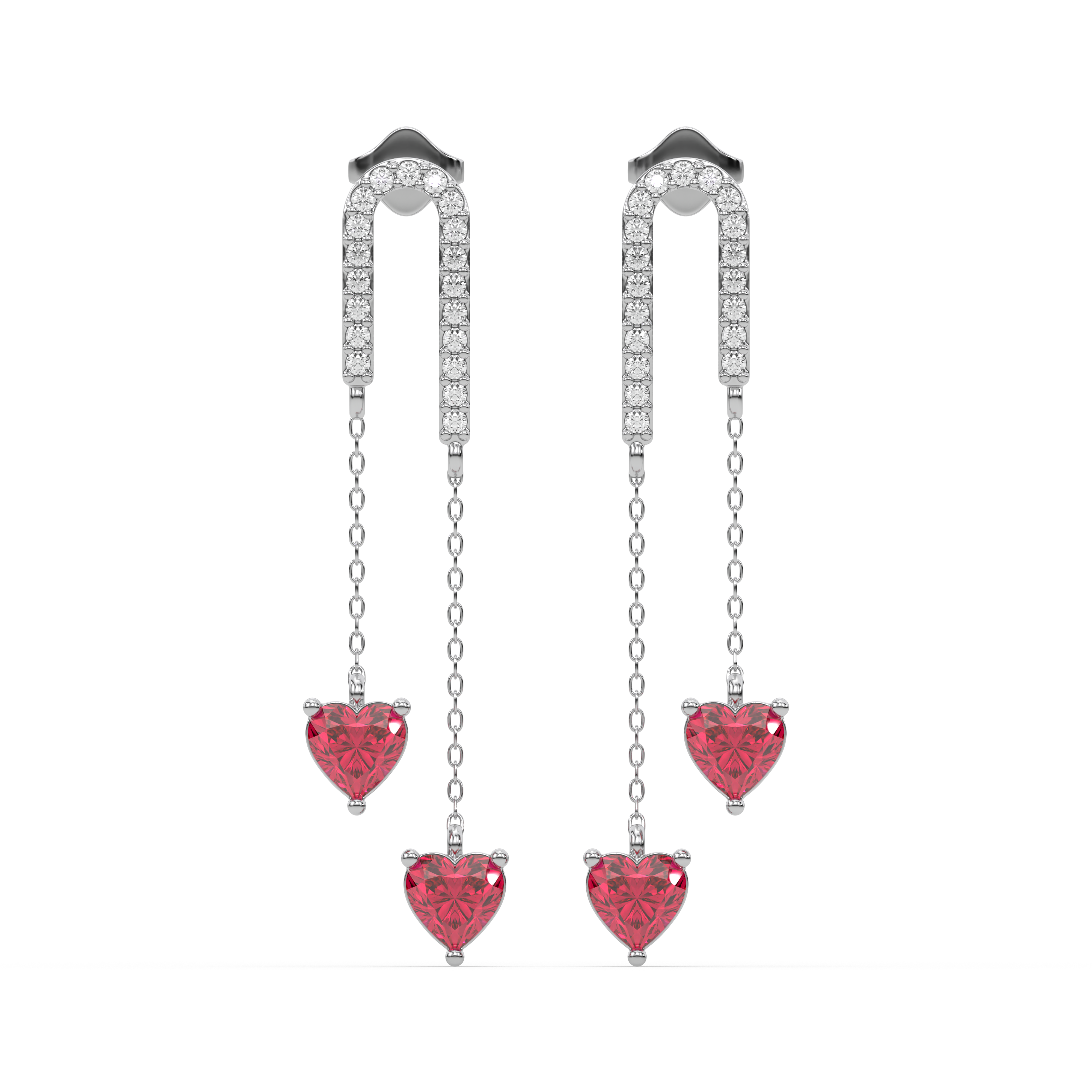 Radiant Heart Drops-Ruby Earrings