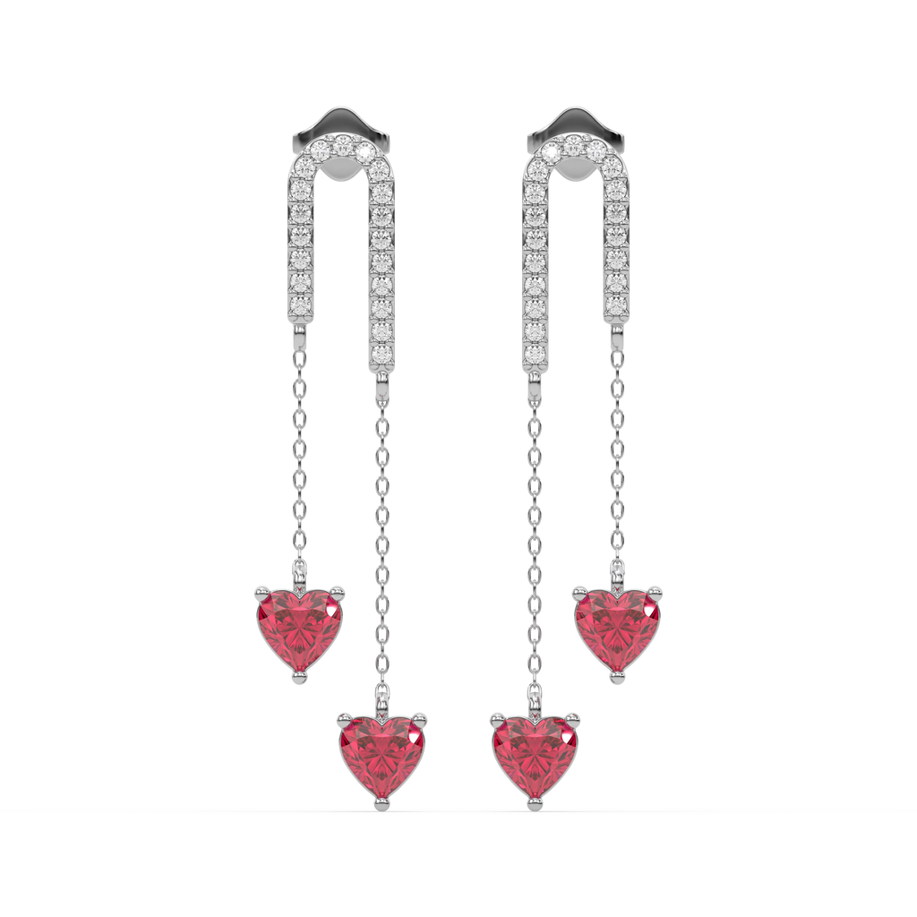 Radiant Heart Drops-Ruby Earrings
