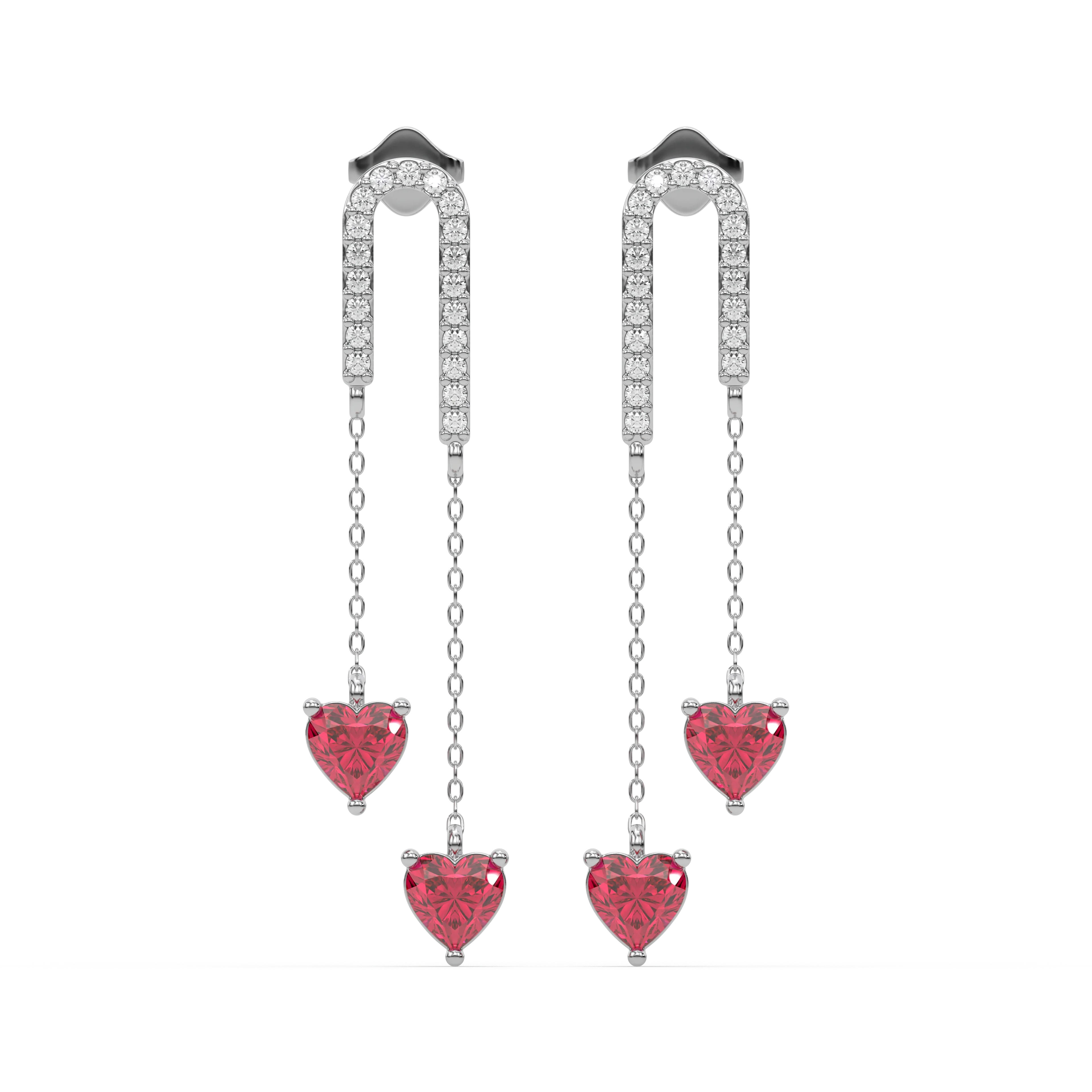 Radiant Heart Drops-Ruby Earrings