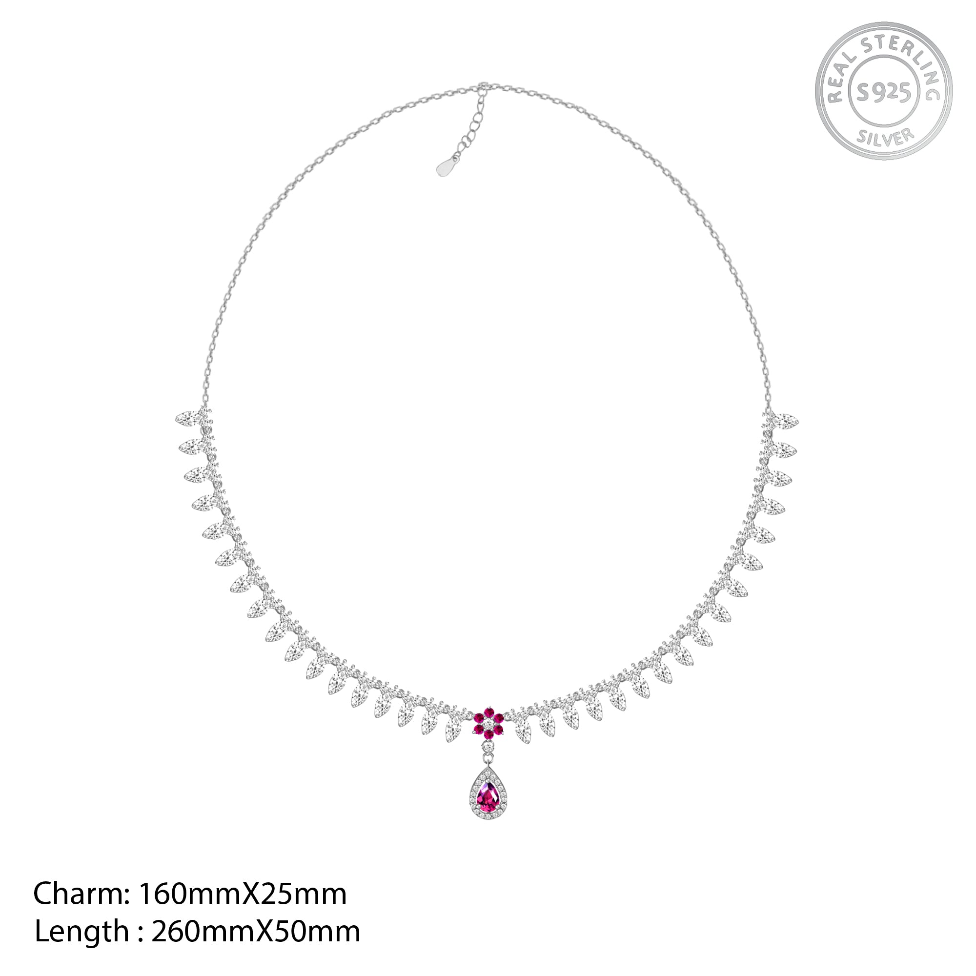 Silver Pink Flower Drop Solitaire Set