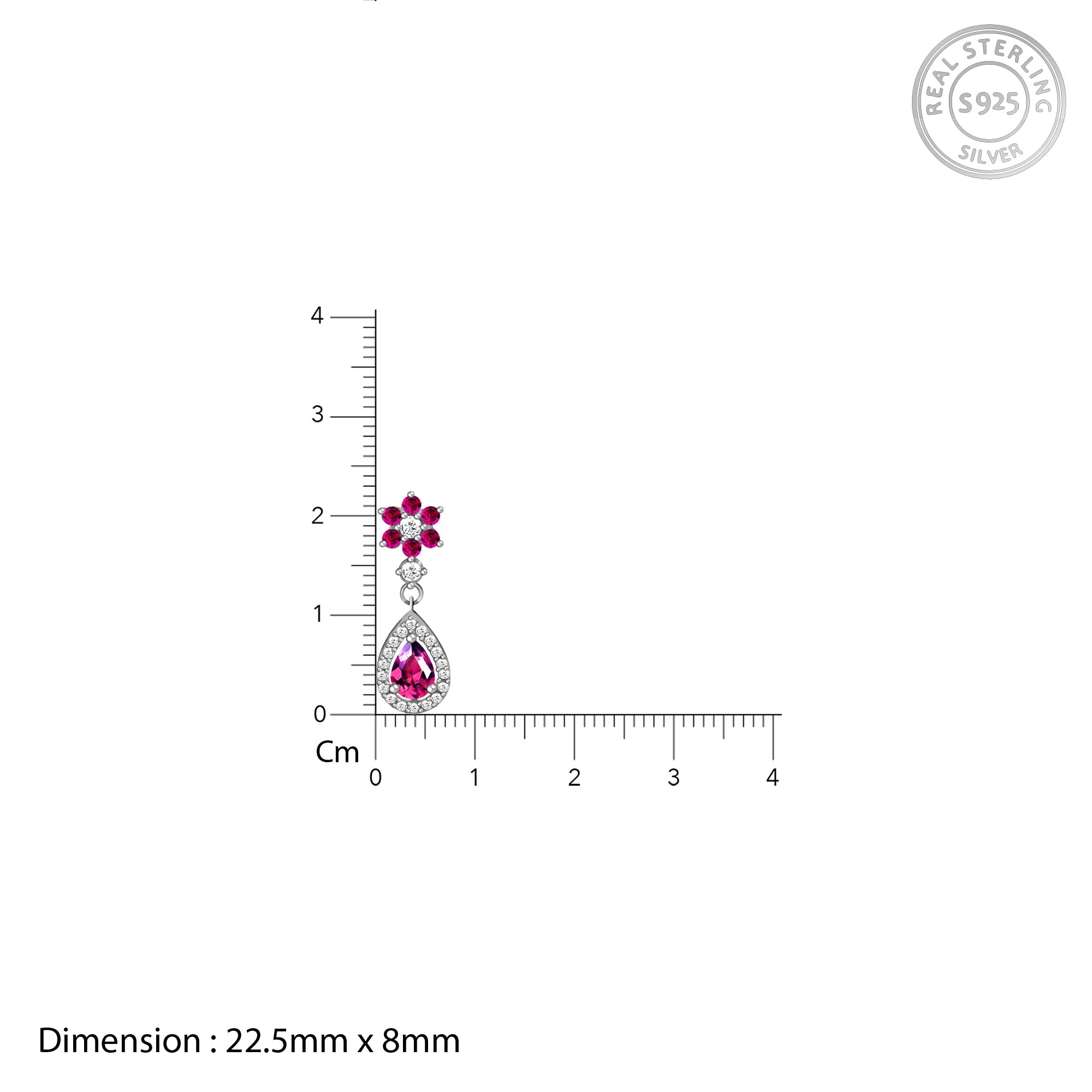 Silver Pink Flower Drop Solitaire Set