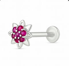 Ruby Blossom Silver Screw Nose Stud