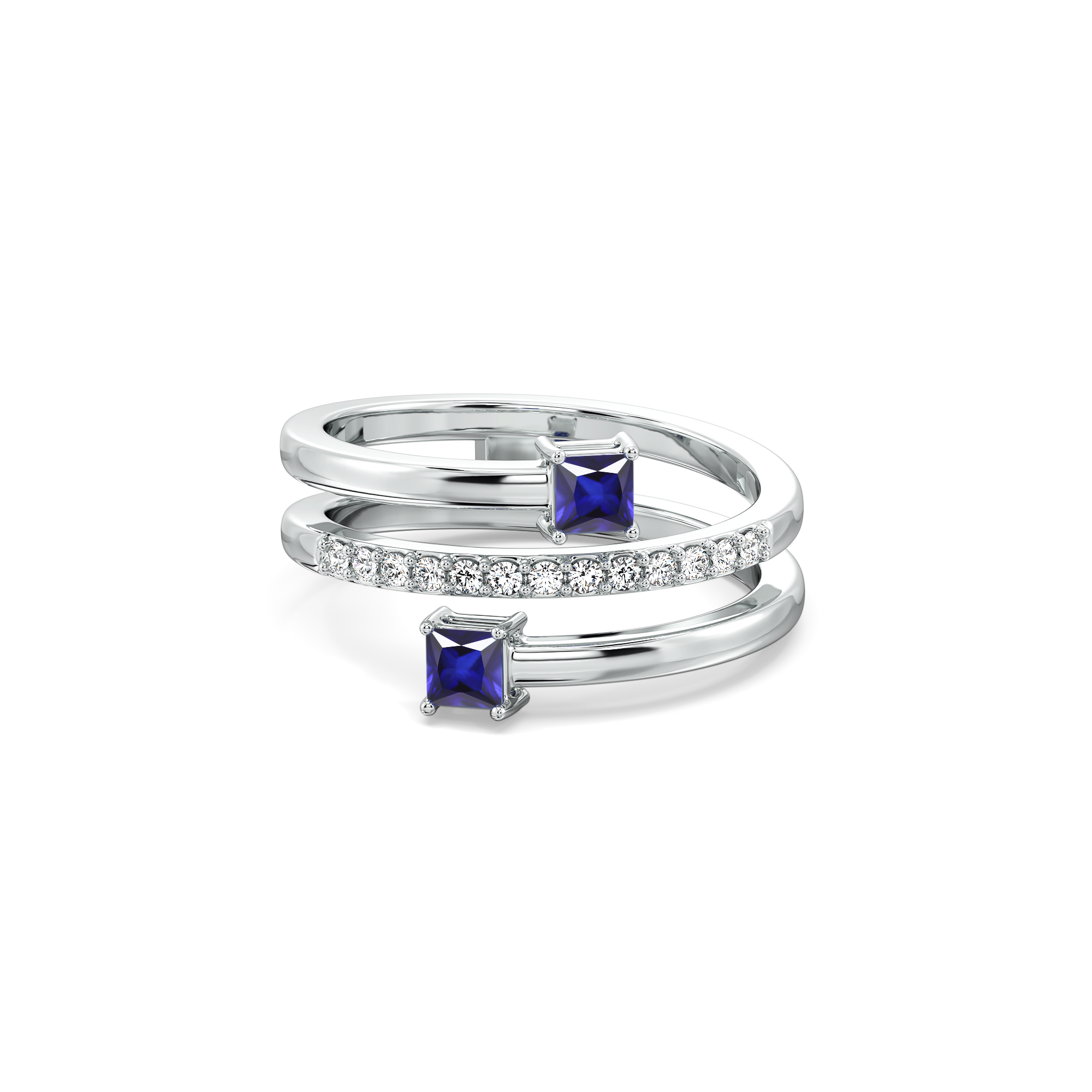 Spiral Blue Sapphire - Lab Diamond Cocktail Ring