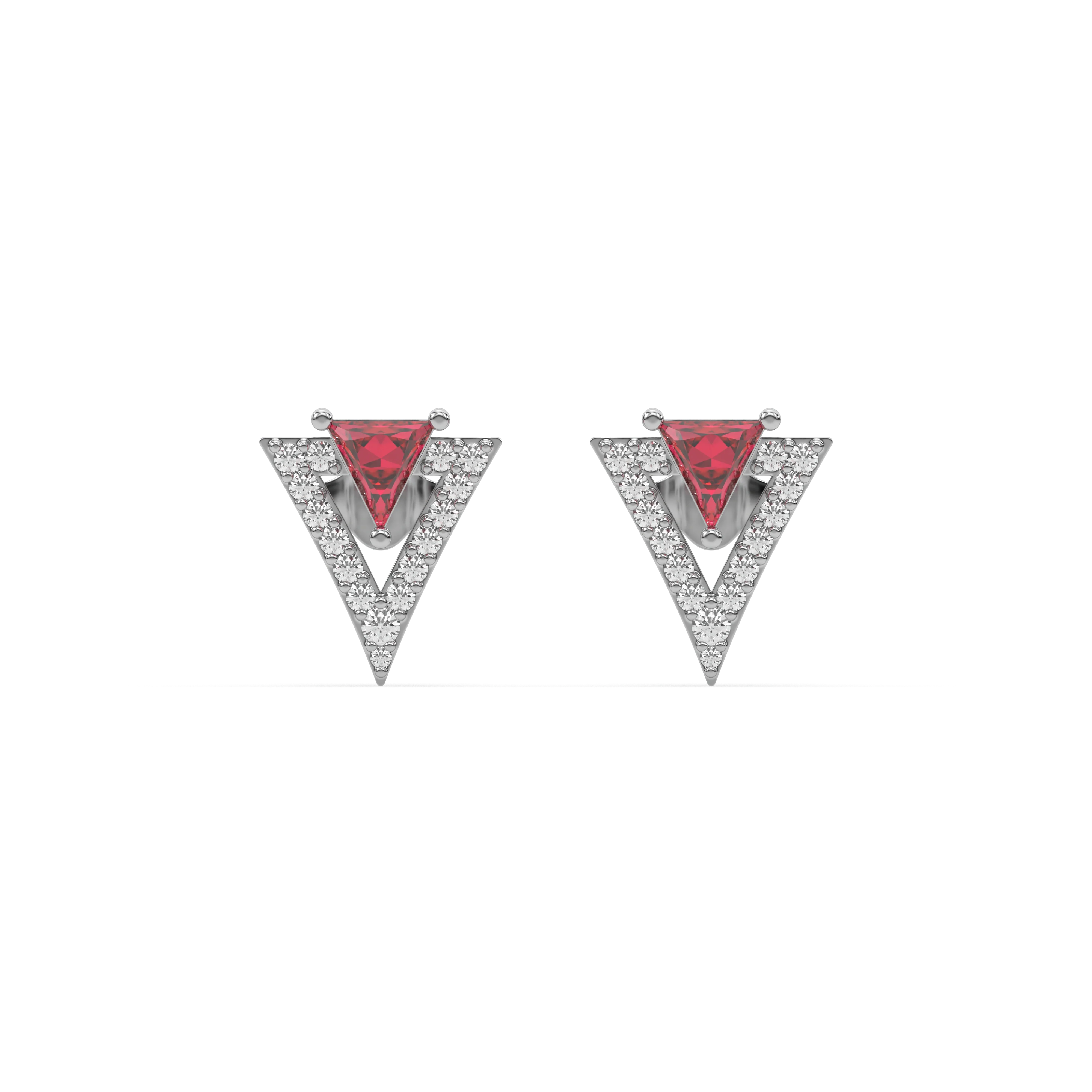 Triad Elegance - Lab Diamond & Ruby Stud Earrings Secondary image