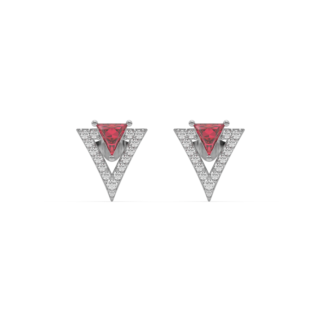 Triad Elegance - Lab Diamond & Ruby Stud Earrings