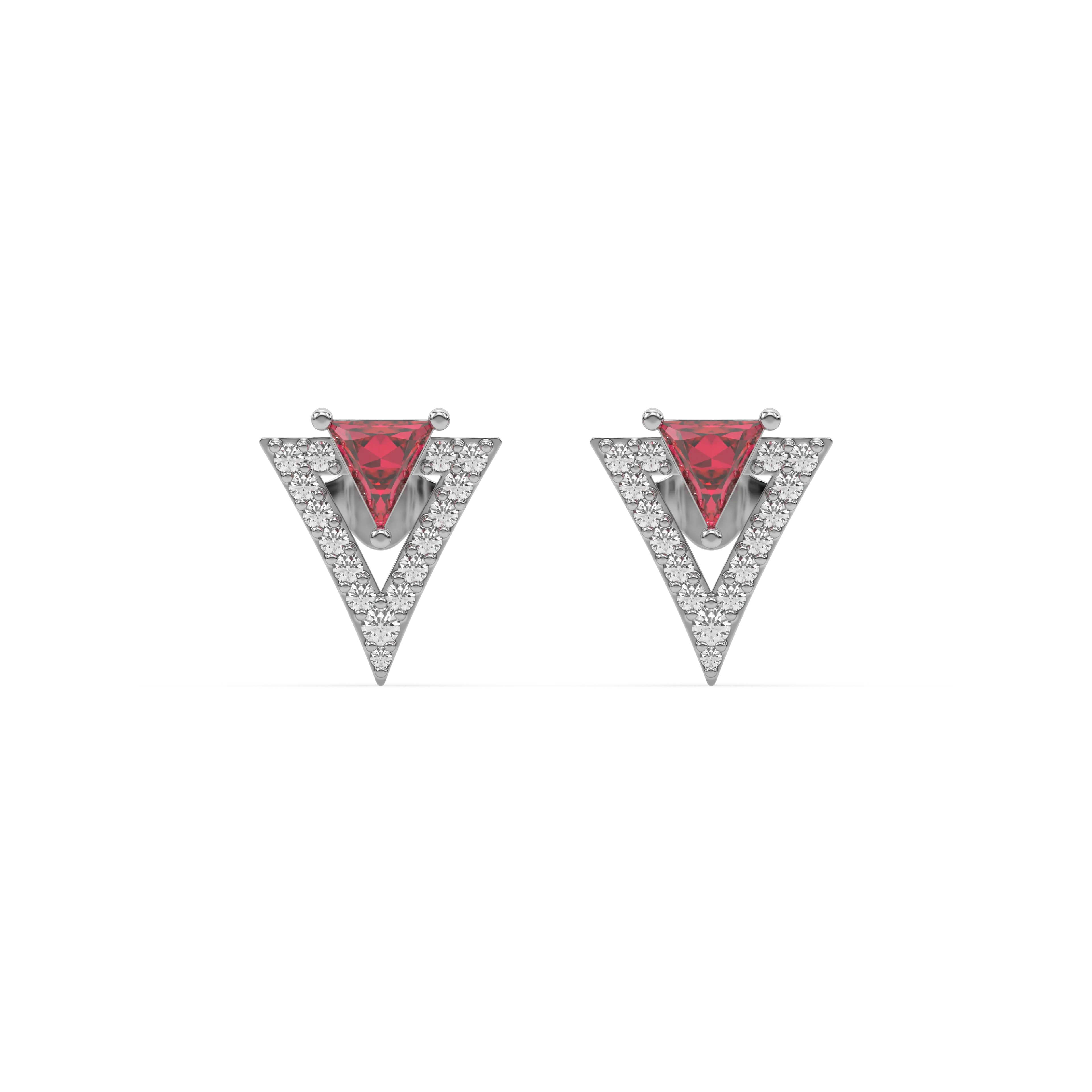 Triad Elegance - Lab Diamond & Ruby Stud Earrings