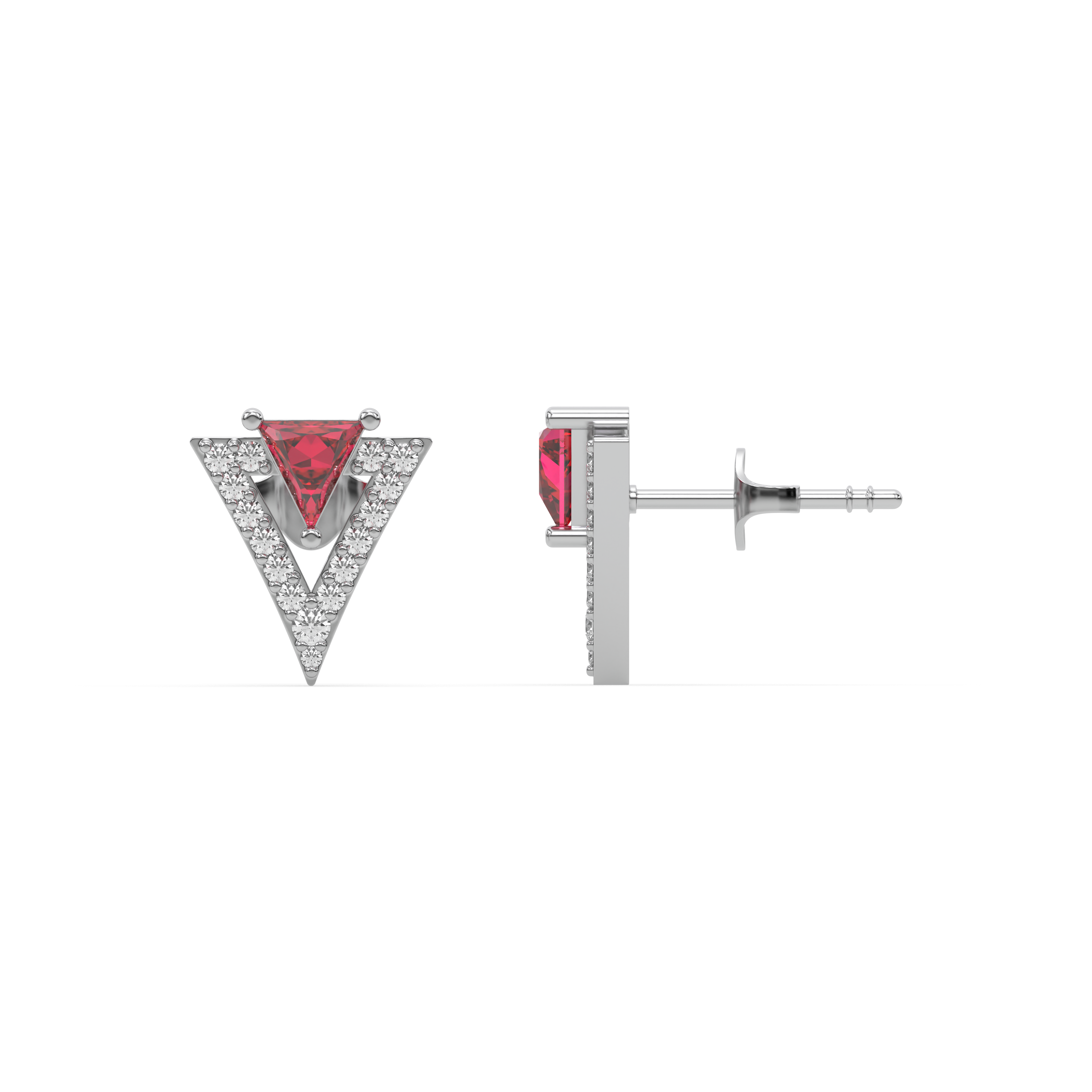 Triad Elegance - Lab Diamond & Ruby Stud Earrings