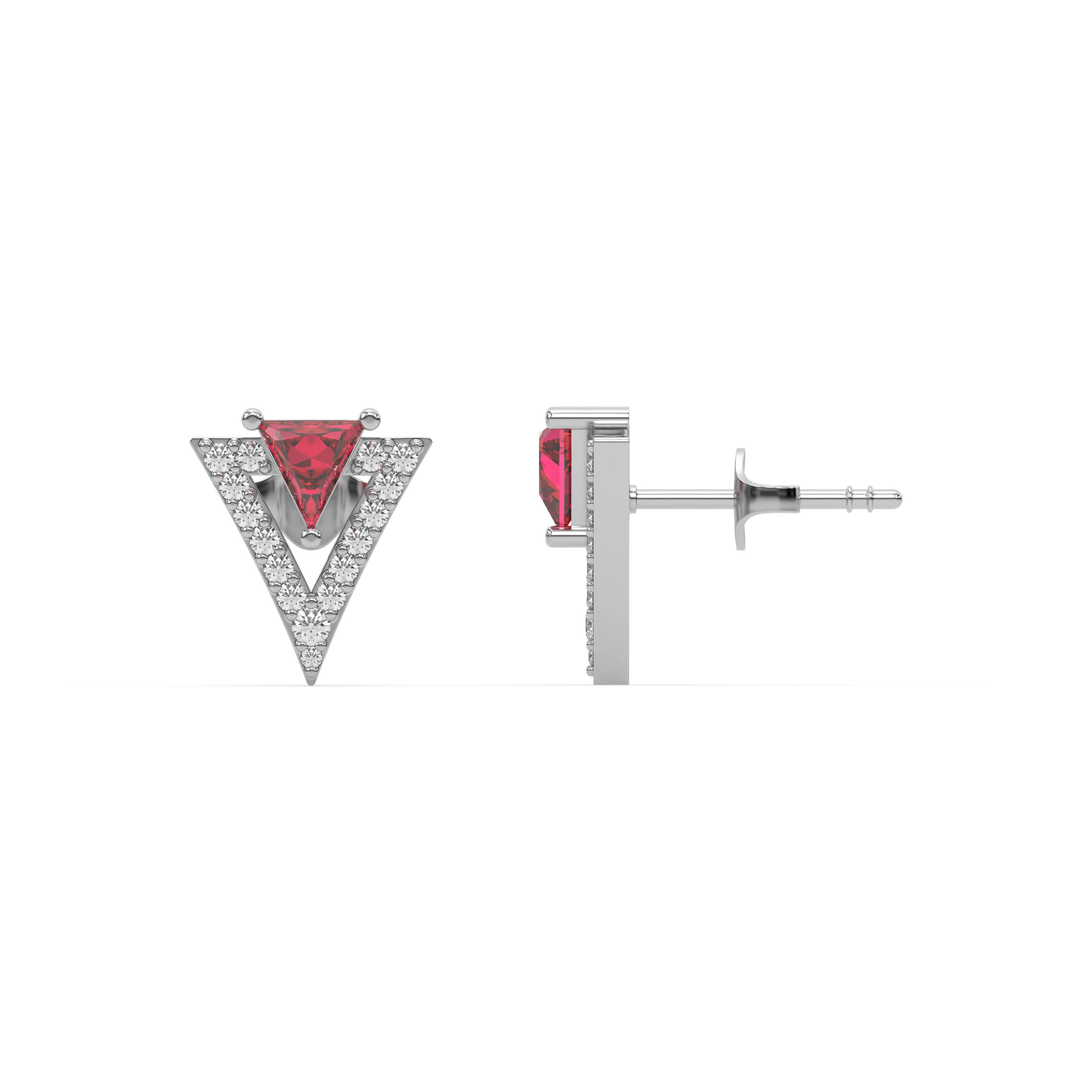 Triad Elegance - Lab Diamond & Ruby Stud Earrings