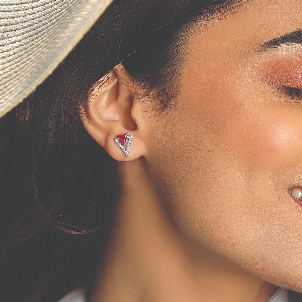 Triad Elegance - Lab Diamond & Ruby Stud Earrings
