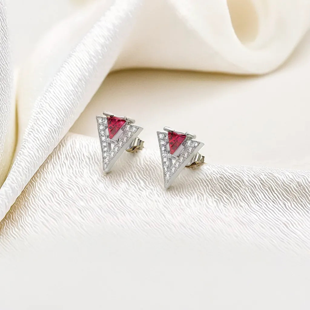 Triad Elegance - Lab Diamond & Ruby Stud Earrings
