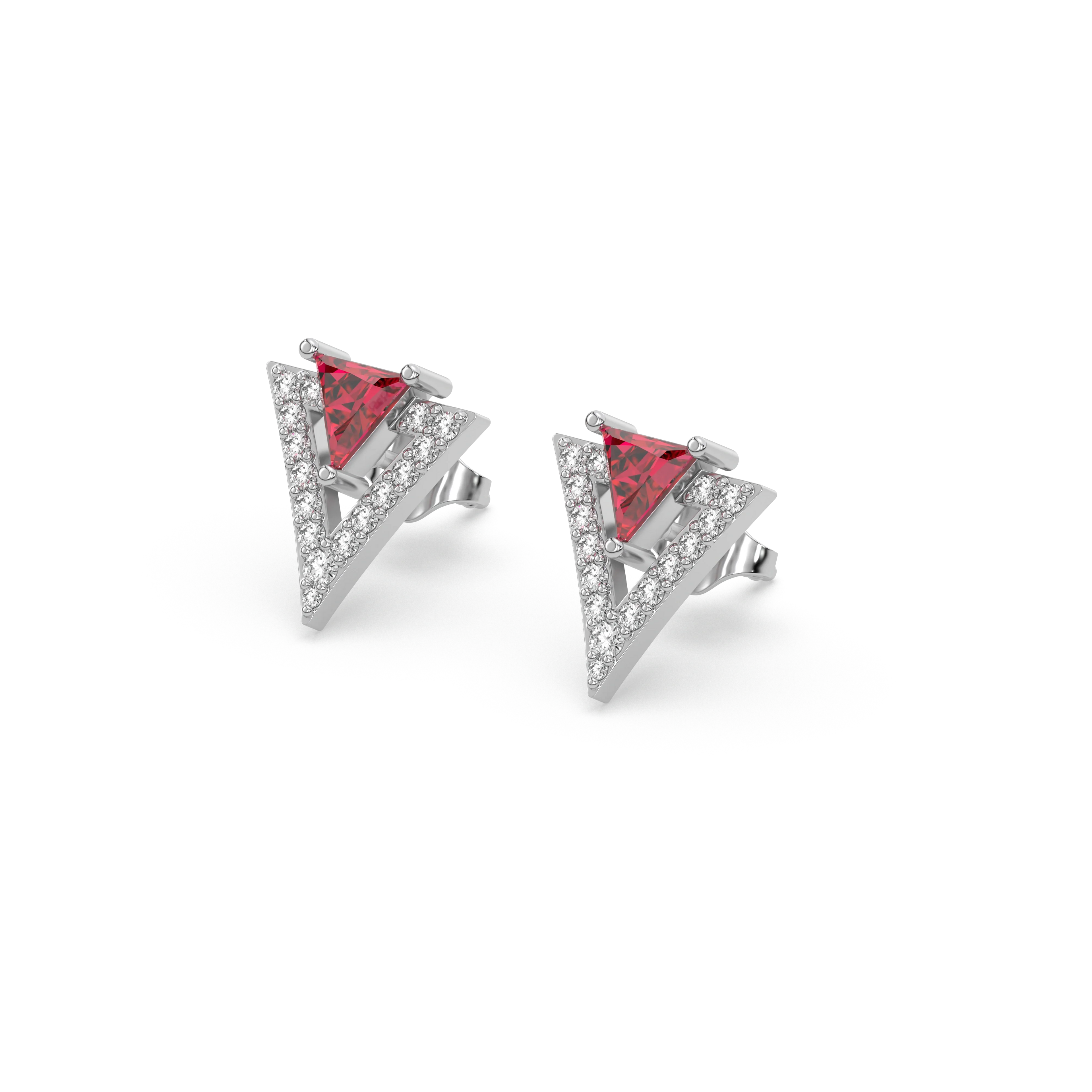 Triad Elegance - Lab Diamond & Ruby Stud Earrings