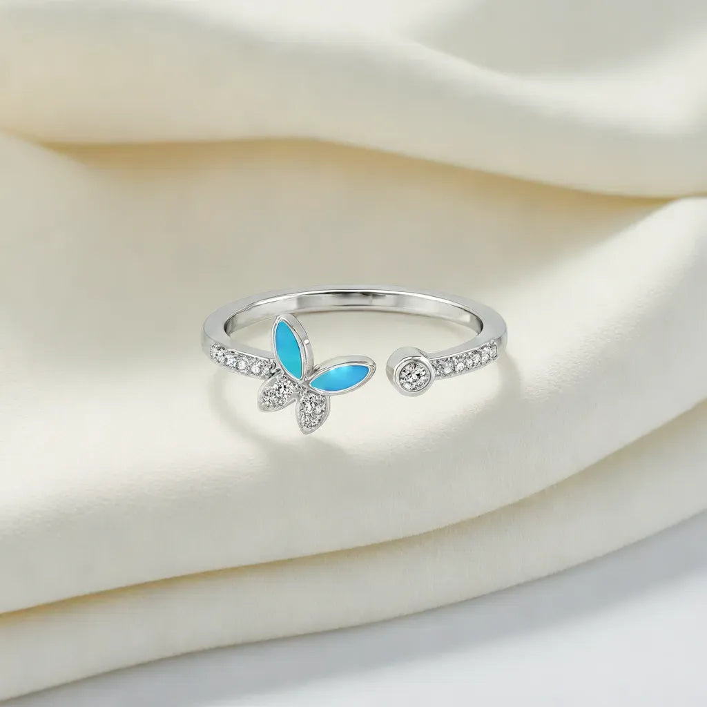 Turquoise Butterfly - Lab Diamond Open Top Ring