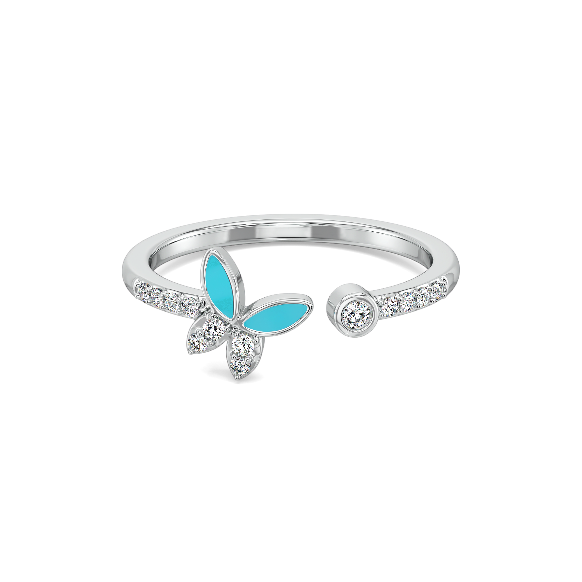 Turquoise Butterfly - Lab Diamond Open Top Ring