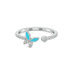 Turquoise Butterfly - Lab Diamond Open Top Ring