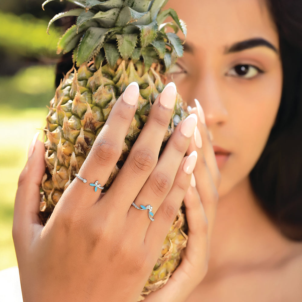 Turquoise Butterfly - Lab Diamond Open Top Ring