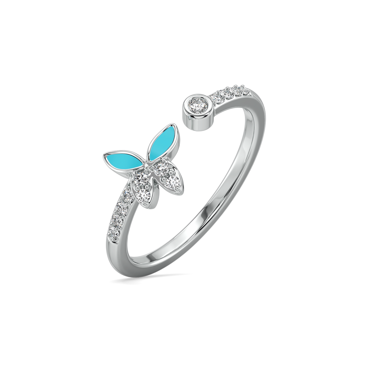 Turquoise Butterfly - Lab Diamond Open Top Ring