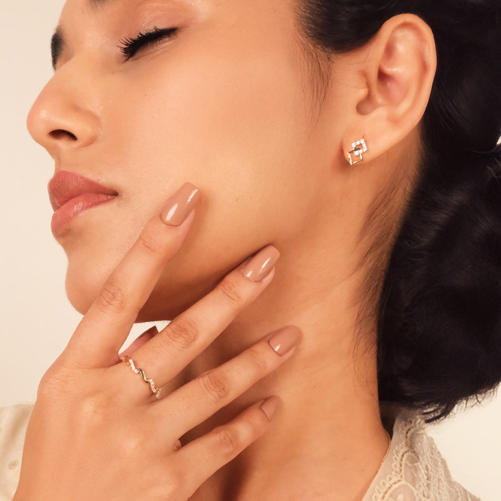 Mini Squares - Pure Gold Lab Diamond Stud Earrings Secondary image