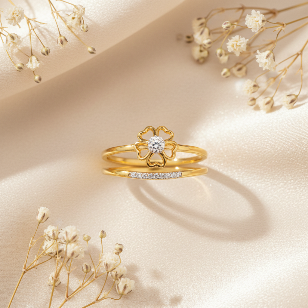 Golden Bloom Diamond Duo Ring