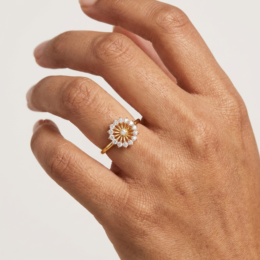 Radiant Sunburst Diamond Halo Ring