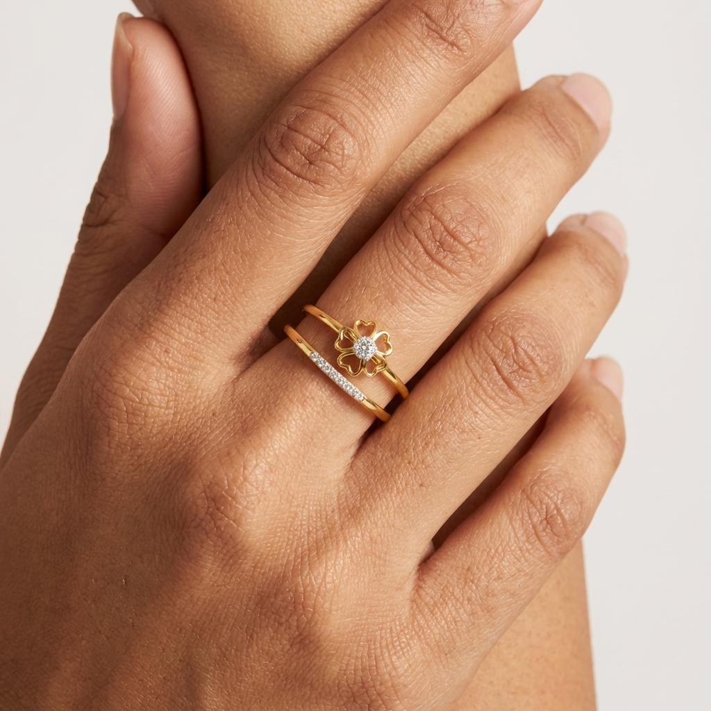 Golden Bloom Diamond Duo Ring
