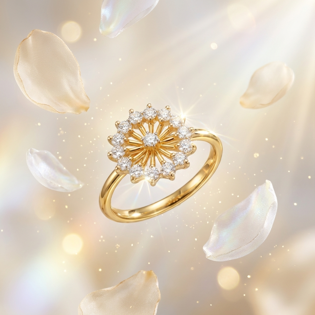 Radiant Sunburst Diamond Halo Ring