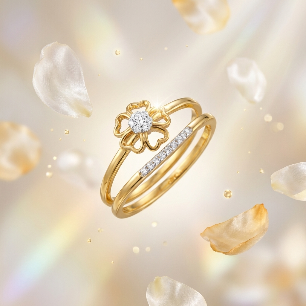 Golden Bloom Diamond Duo Ring